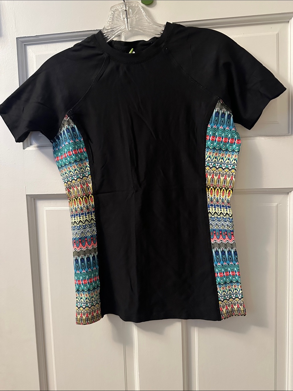 next Black Short-Sleeve Top with Multicolor Aztec Side Panels